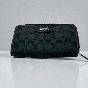 Coach Accordion Zip Wallet Black Jacquard Fabric